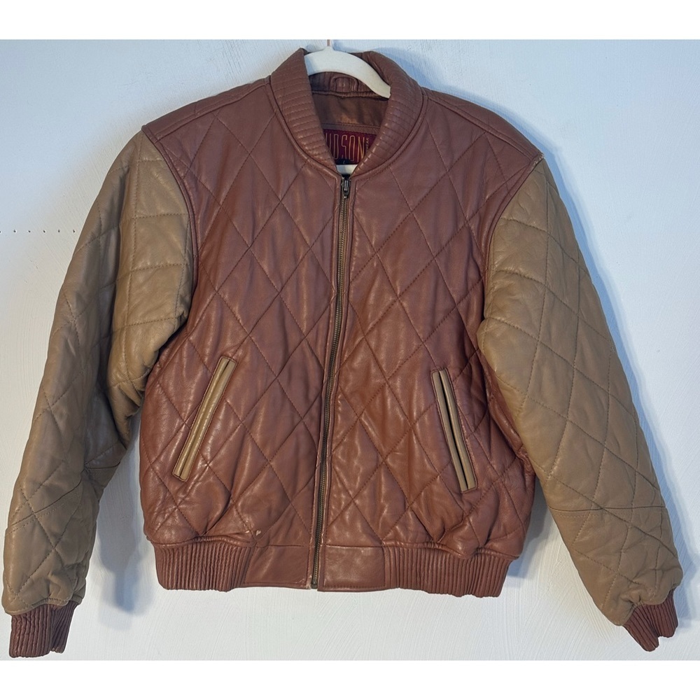✨ Hudson Outerwear Vintage Leather ColorBlock Bomber Jacket​